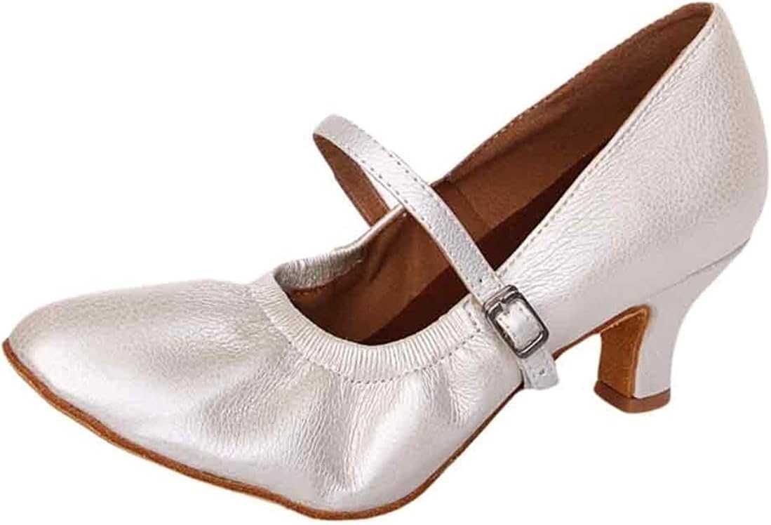 

Женские босоножки на каблуке, туфли для современных танцев, однотонные туфли с кожаной подошвой, легкие туфли для бальных танцев (цвет: белый, размер: 5 UK) Generic
