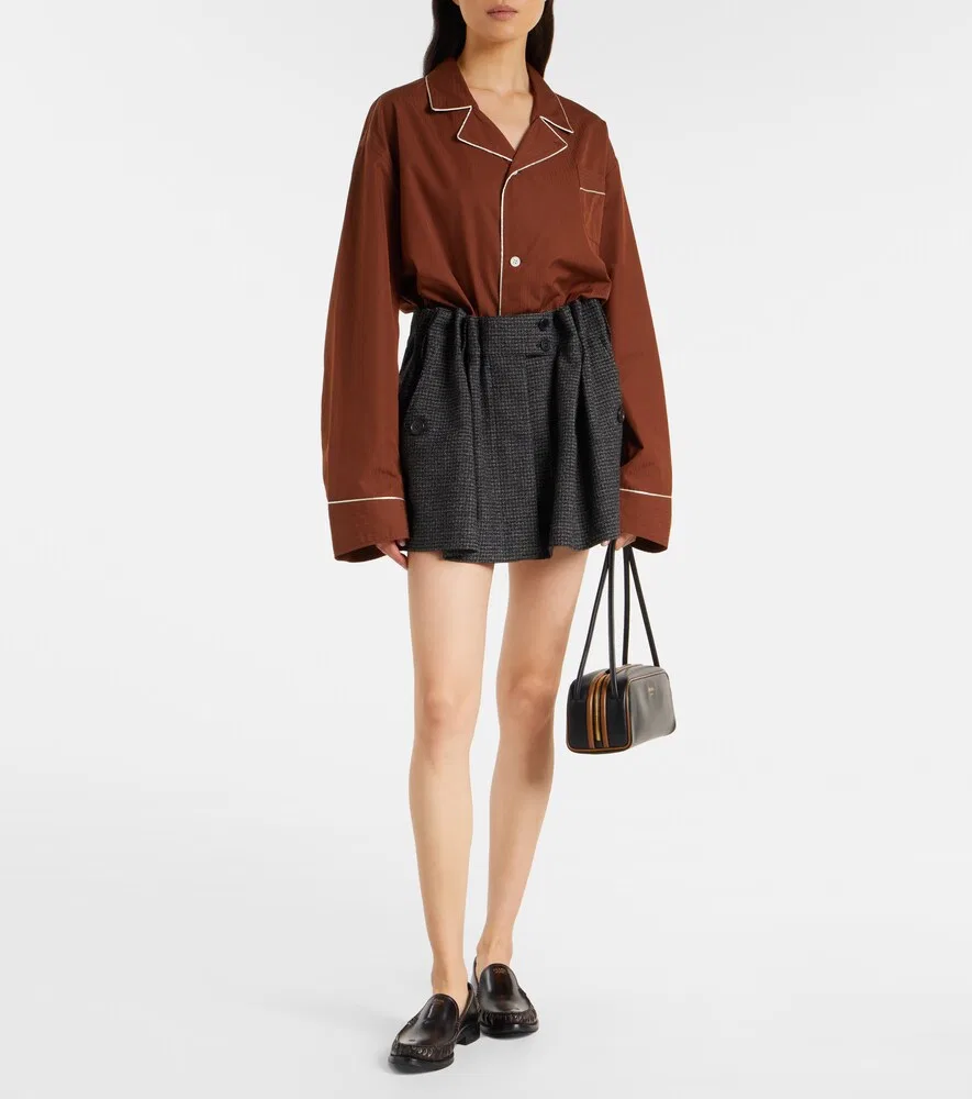 Мини-юбка из натуральной шерсти в елочку Prada, черный — фото 2