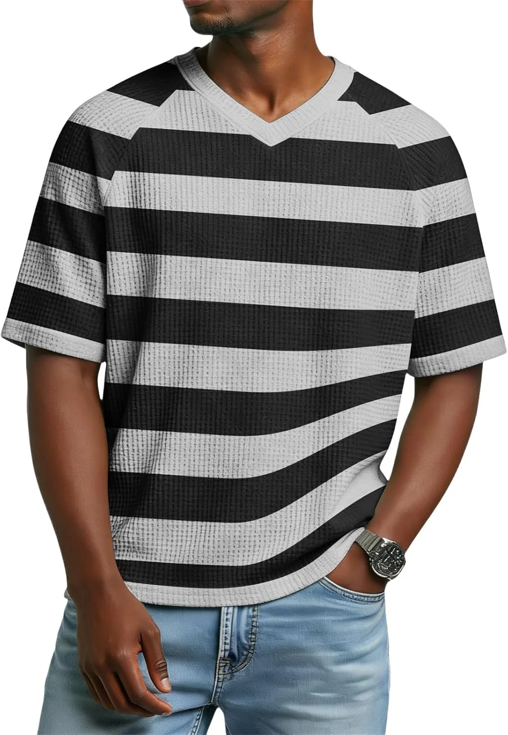 

Футболка мужская Wenkomg1 с коротким рукавом, V-образным вырезом, полоска, размеры S-5XL