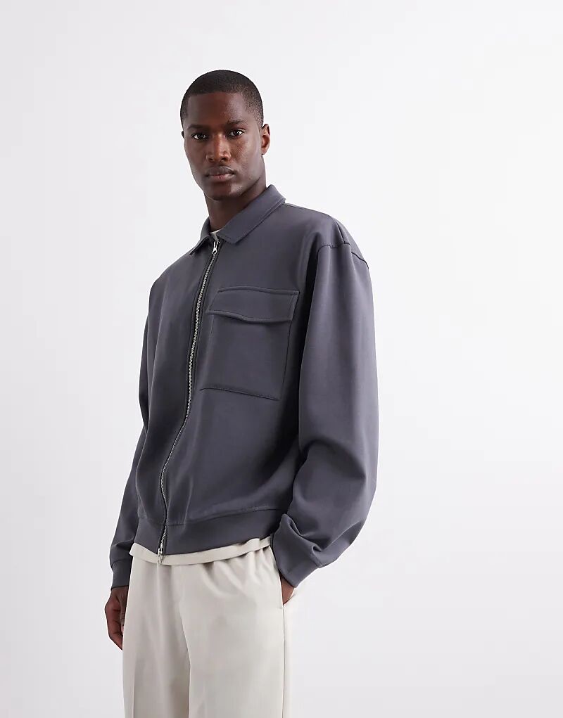 

Плотная свободная трикотажная куртка на молнии ASOS DESIGN темно-серого цвета, Серый, Плотная свободная трикотажная куртка на молнии ASOS DESIGN темно-серого цвета