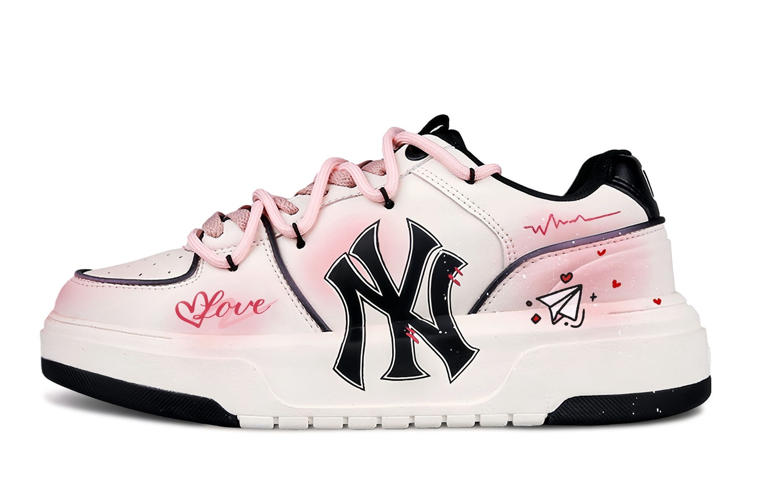 

MLB Толстые кеды для скейтбординга из искусственной кожи, унисекс, розовые и белый