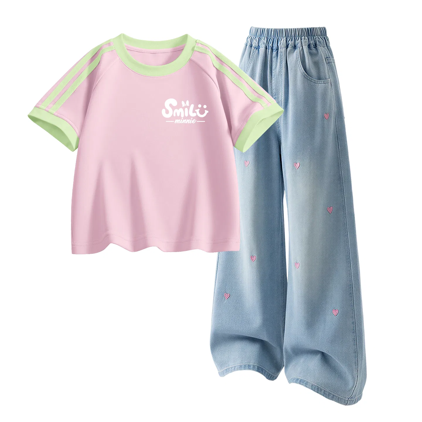 Детская повседневная спортивная футболка с круглым вырезом Disney, Dionysus K Lingxiao Purple+Solid Color Denim Light Blue — фото 3