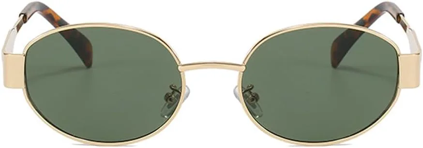 

Модные ретро-солнцезащитные очки овальной формы для женщин и мужчин, маленькая металлическая оправа, женские солнцезащитные очки BS1200 BAODAREN, Gold/Green