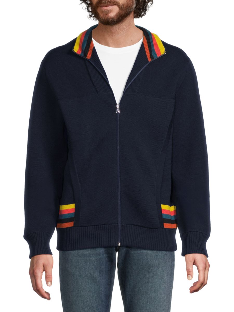 

Куртка-бомбер из шерсти в рубчик Paul Smith, цвет Navy Multi, Синий, Куртка-бомбер из шерсти в рубчик Paul Smith, цвет Navy Multi