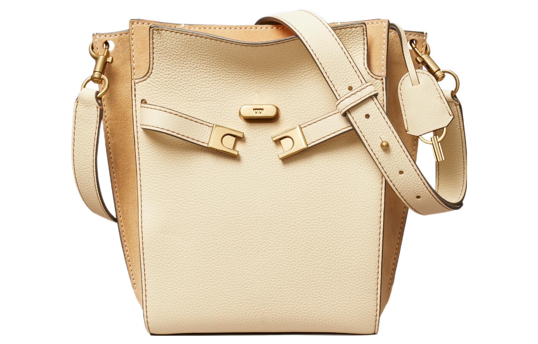 

Кожаная сумка-ведро через плечо кроссбоди женская бежевая TORY BURCH