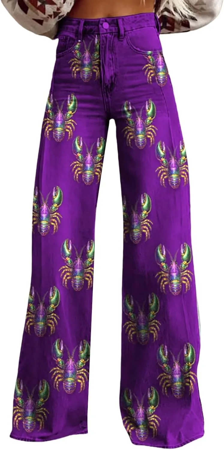 

ZYXTIM Брюки Mardi Gras для женщин с широкими штанинами и высокой талией