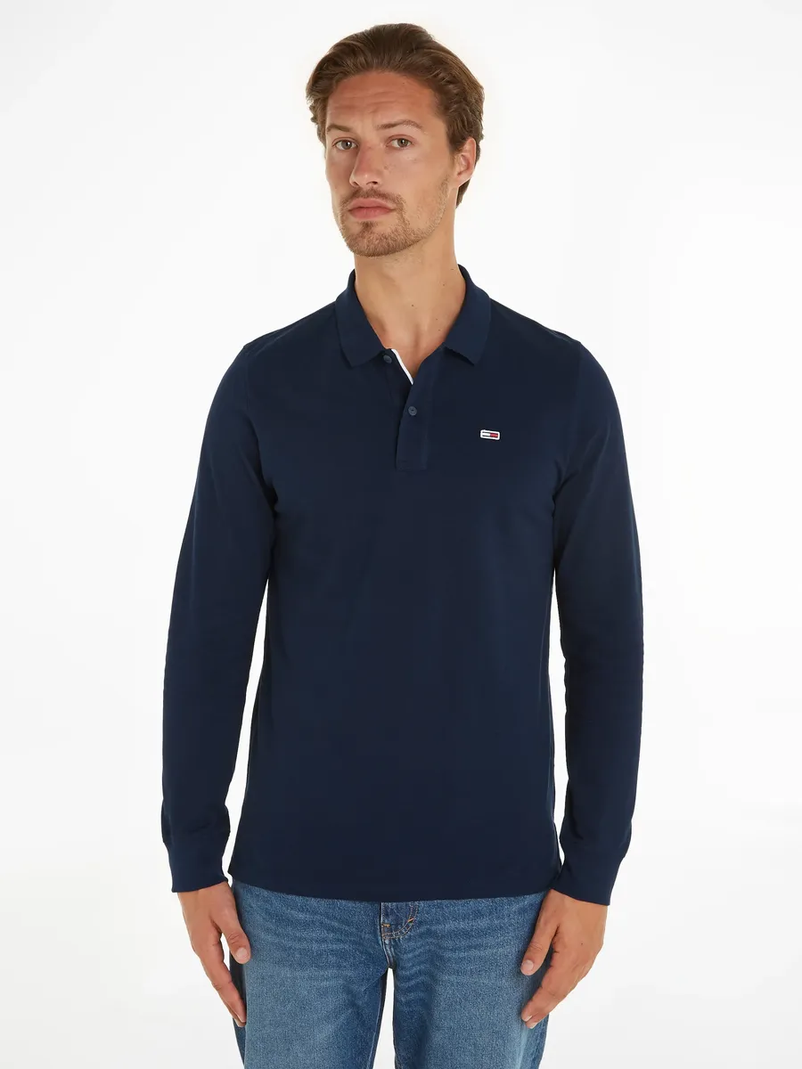 

Рубашка-поло Tommy Jeans "TJM SLIM PLACKET LS POLO", с воротником-поло, синий