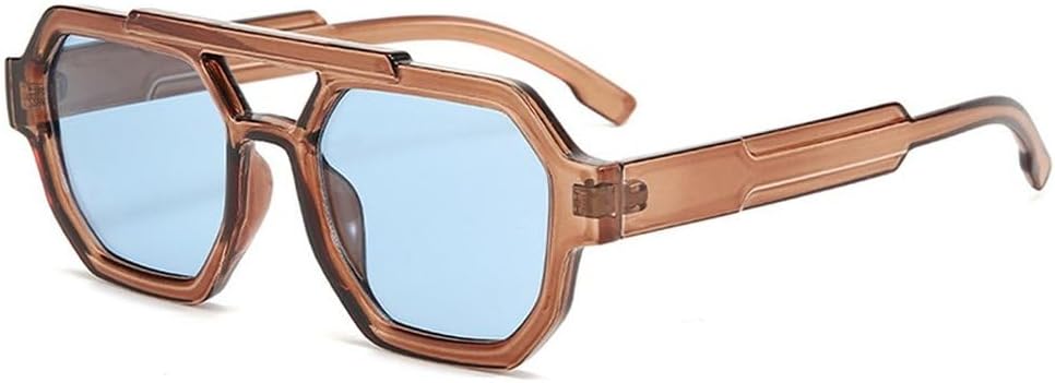 

Ретро солнцезащитные очки с двойной перемычкой для женщин, многоугольные, квадратные, модные, сине-фиолетовые, мужские солнцезащитные очки с защитой от УФ-излучения UV400 SKFGNX, Light Brown Blue