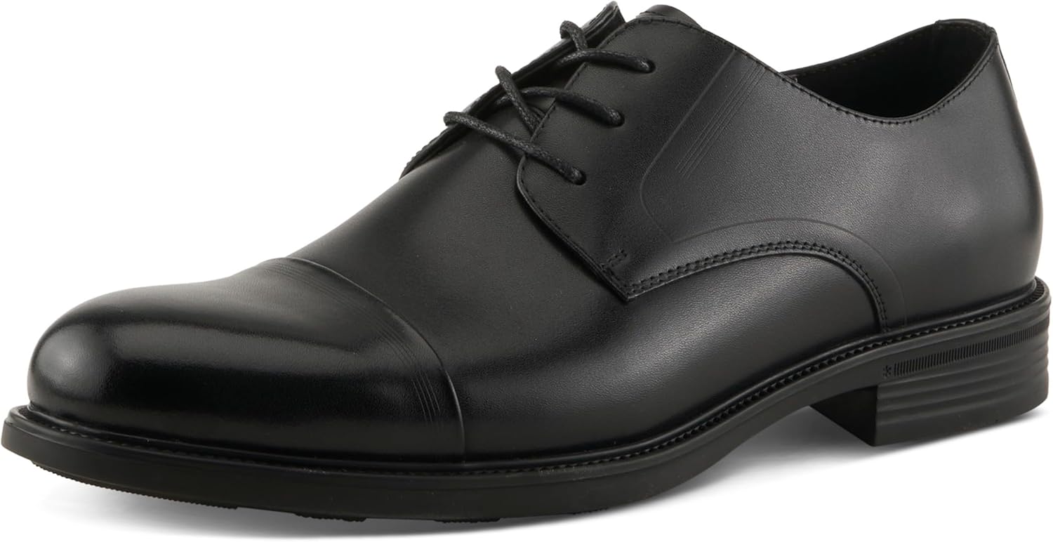 Мужские оксфорды Spring Step BENEL с шнуровкой - классическая кожаная деловая обувь с набойкой и резиновой подошвой, черный