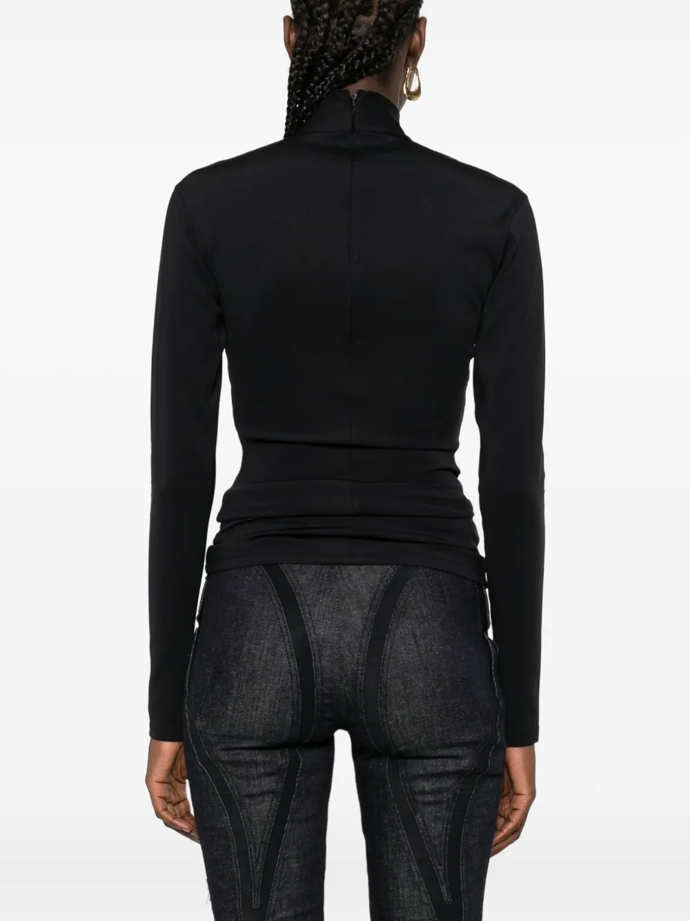 Футболка с высоким воротом и длинными рукавами Mugler, черный — фото 4