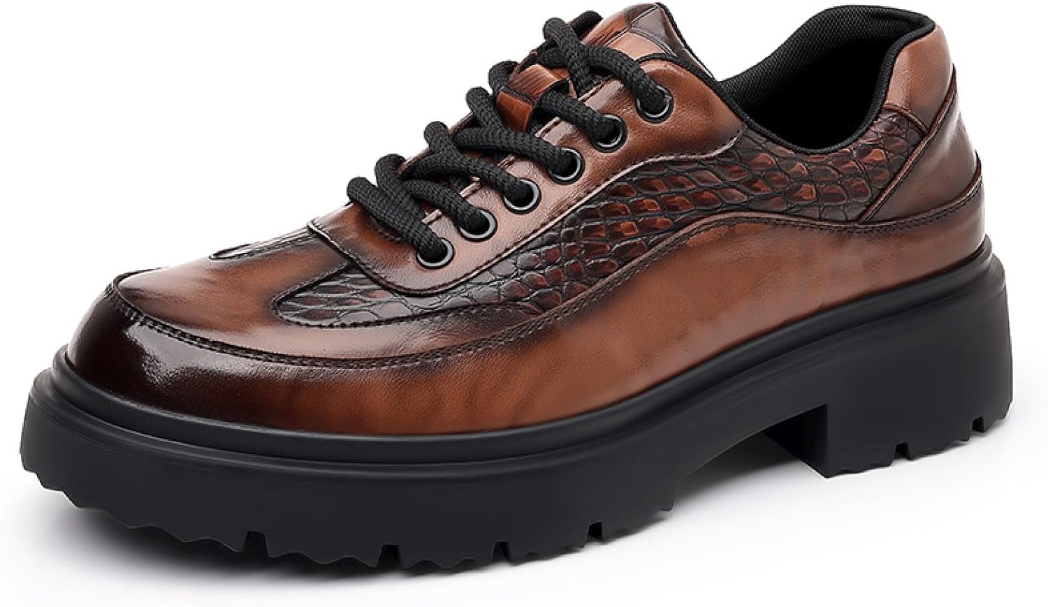 

Мужские оксфорды на платформе из тисненной кожи, комфортные, с круглым носком, противоскользящей подошвой с амортизацией, шнуровкой, формальные дерби, для работы, офиса, вечера и повседневной носки Bhdjk, коричневый