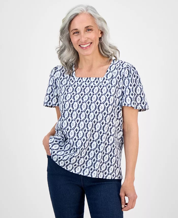 

Топ с квадратным вырезом Petite Style & Co, синий