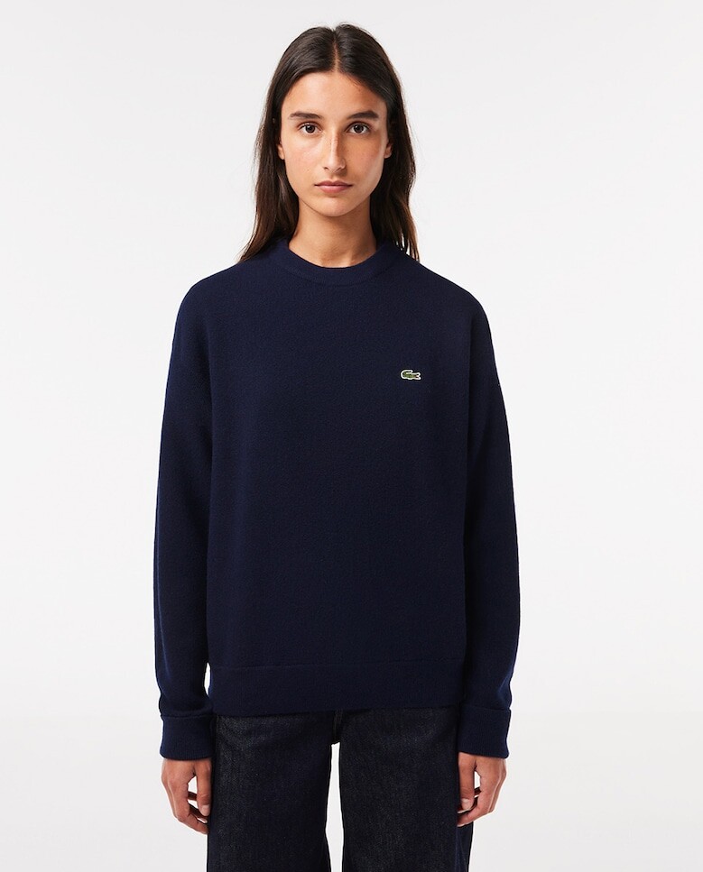 

Женский шерстяной свитер с круглым вырезом Lacoste, темно-синий
