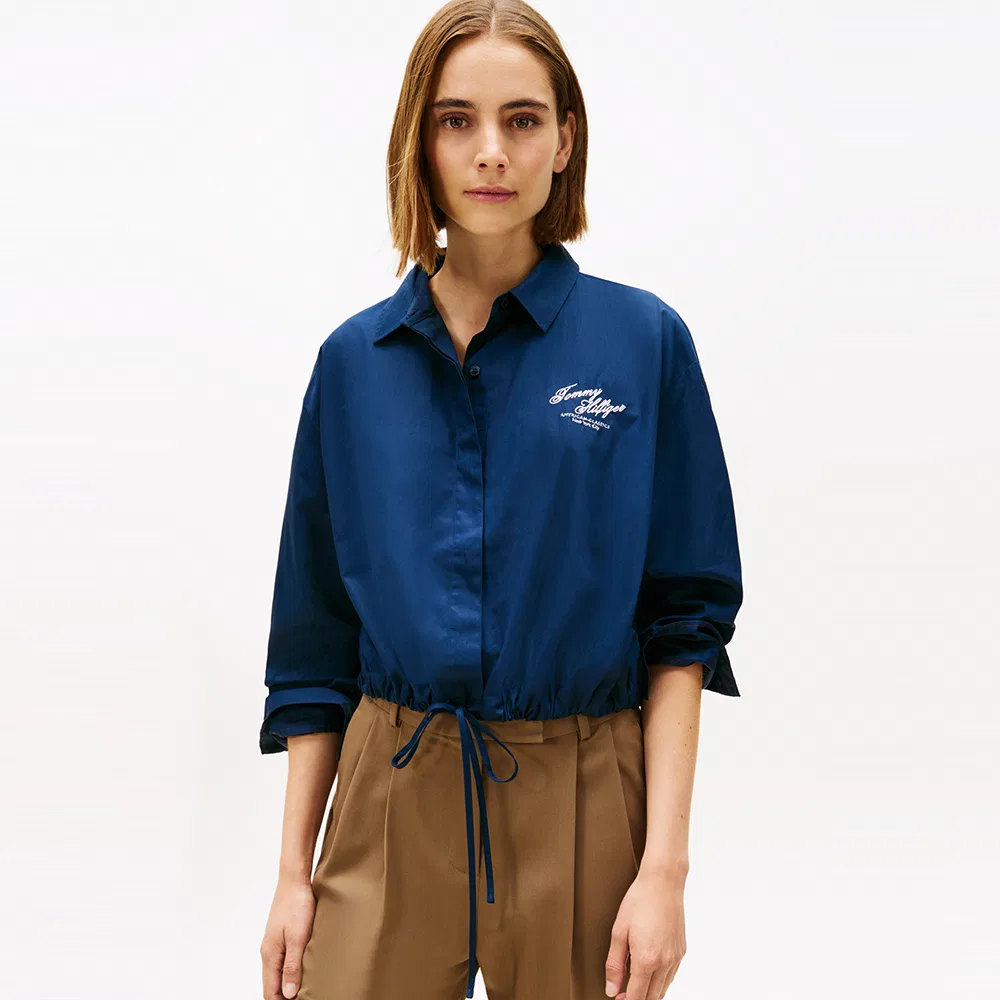 Женская блузон-рубашка с кулиской тёмно-синего цвета от Tommy Hilfiger Women