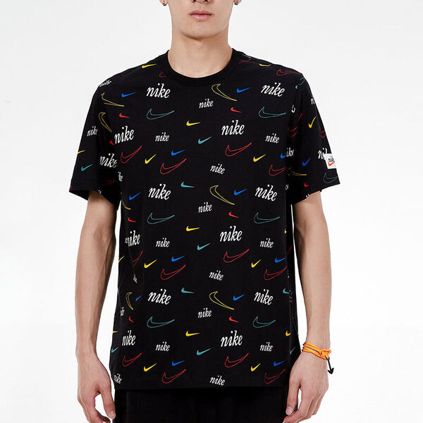 Футболка Men's Nike Logo Full Print Sports Training Short Sleeve Black T-Shirt, мультиколор — фото 3