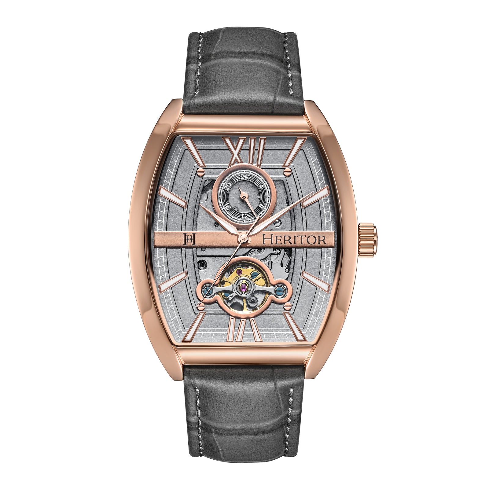 

Часы Masterson Semi-Skeleton с кожаным ремешком Heritor Automatic, серый