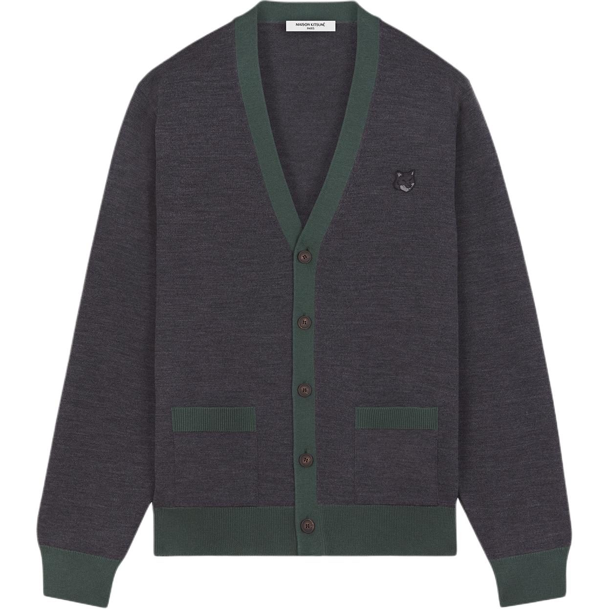 

Кардиган с яркой нашивкой в виде головы лисы Maison Kitsune, темный серый