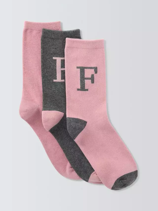 

Носки John Lewis Christmas Alphabet Organic Cotton Mix Ankle 3 шт, цвет pink/grey/f