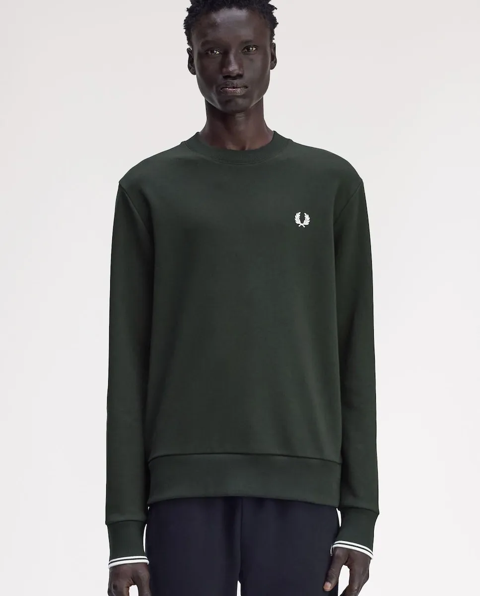 

Мужская толстовка с круглым вырезом и отделкой в виде двух полос Fred Perry, темно-зеленый
