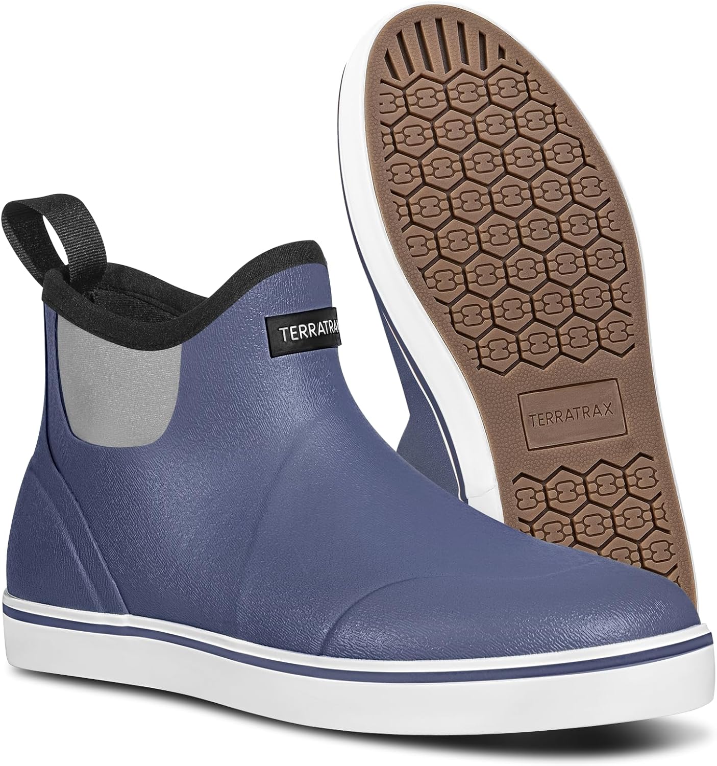 

Мужские водонепроницаемые ботинки TerraTrax - дождевые ботинки с неопрена 3,5 мм и стелькой из памятью формы, Легко надеваемые противоскользящие резиновые обувь для рыбалки, садоводства и прогулок на лодке (размеры 7-14), синий