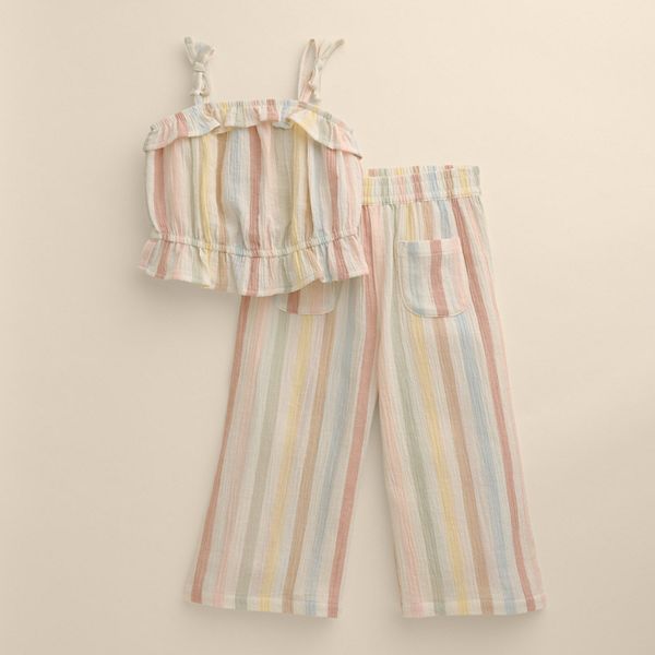 

Детский комплект для девочки: топ с рюшами и брюки Little Co. By Lauren Conrad, Pink Ylw Spring Stripe