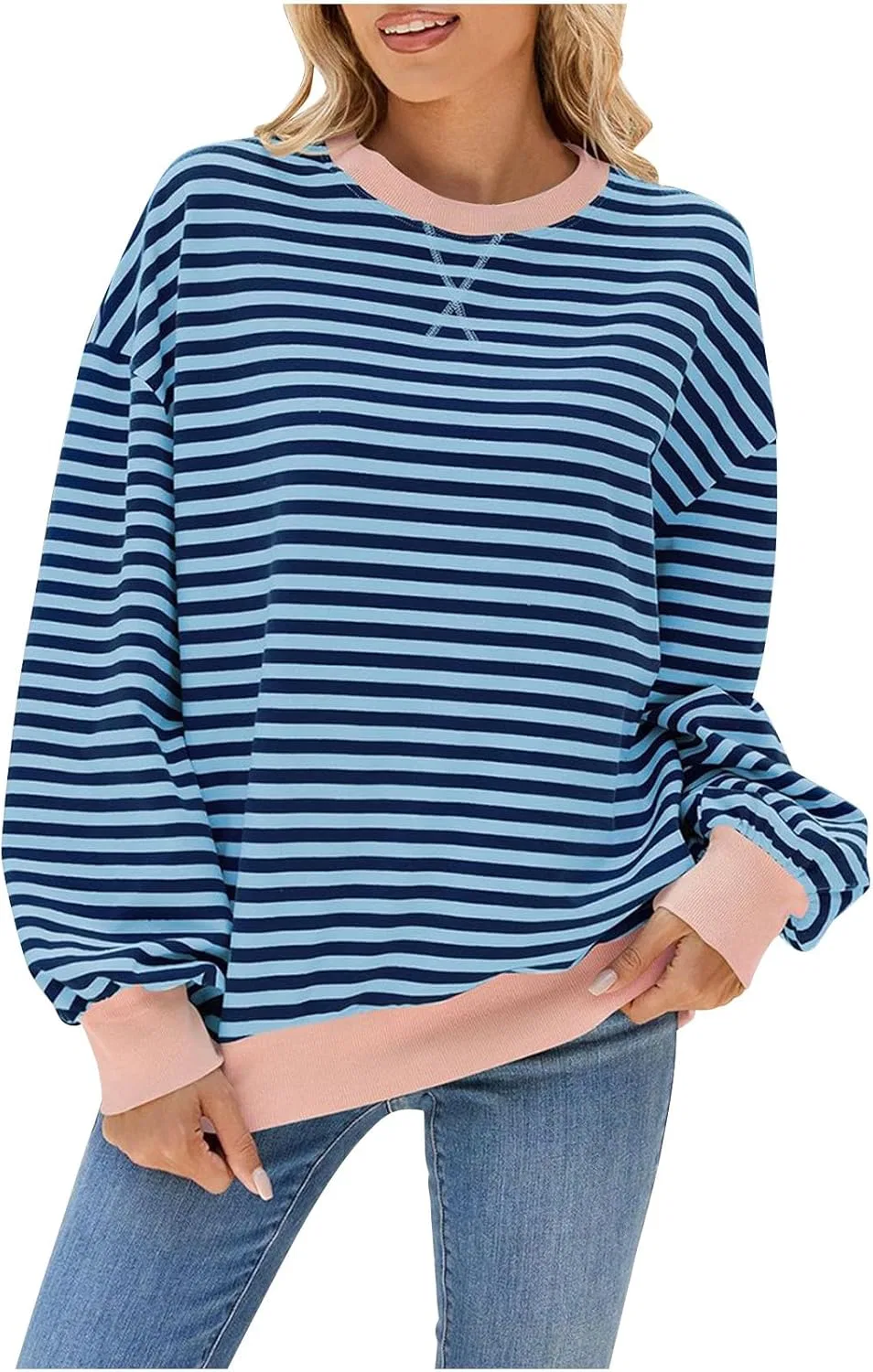 Оверсайз свитшот с цветовыми блоками и полосками, Generic, A23 Dark Blue