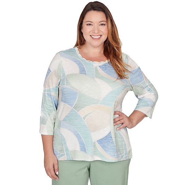 

Топ с принтом в стиле витраж и декором на горловине Plus size Alfred Dunner