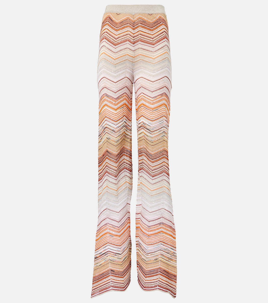 

Брюки широкие из ламе с зигзагообразным узором Missoni, Multi Silver Wht Pink Orange