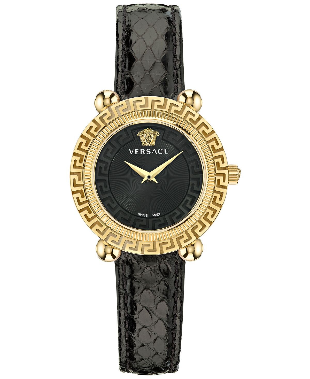 

Женские швейцарские часы Greca Twist с черным кожаным ремешком, 35 ​​мм Versace