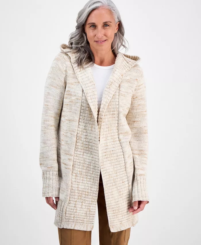 

Маленькая удлиненная кардиган с капюшоном и открытым передом Style & Co, белый