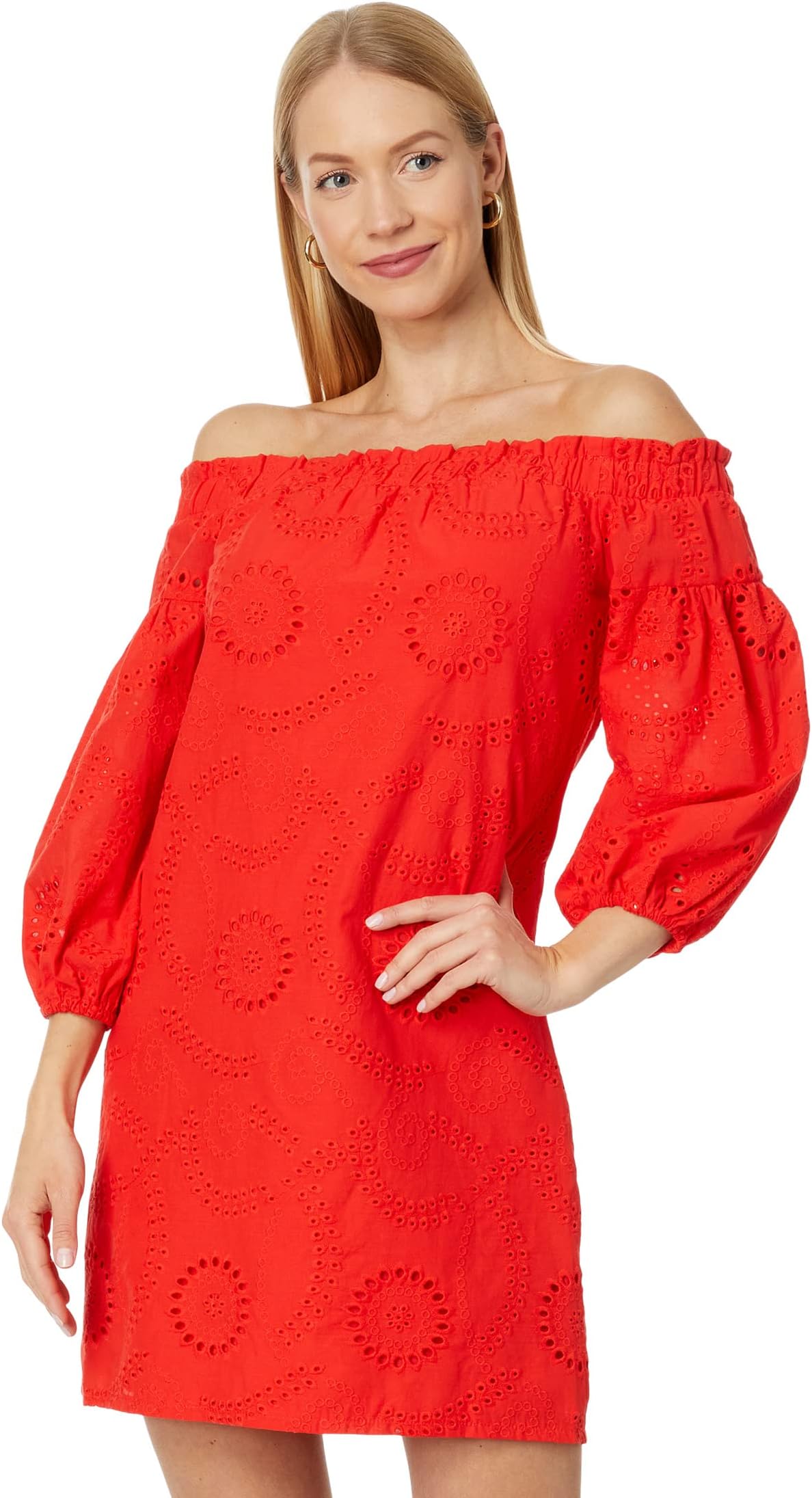 

Платье Vince Camuto Eyelet Off-the-Shoulder Shift, цвет Tangerine