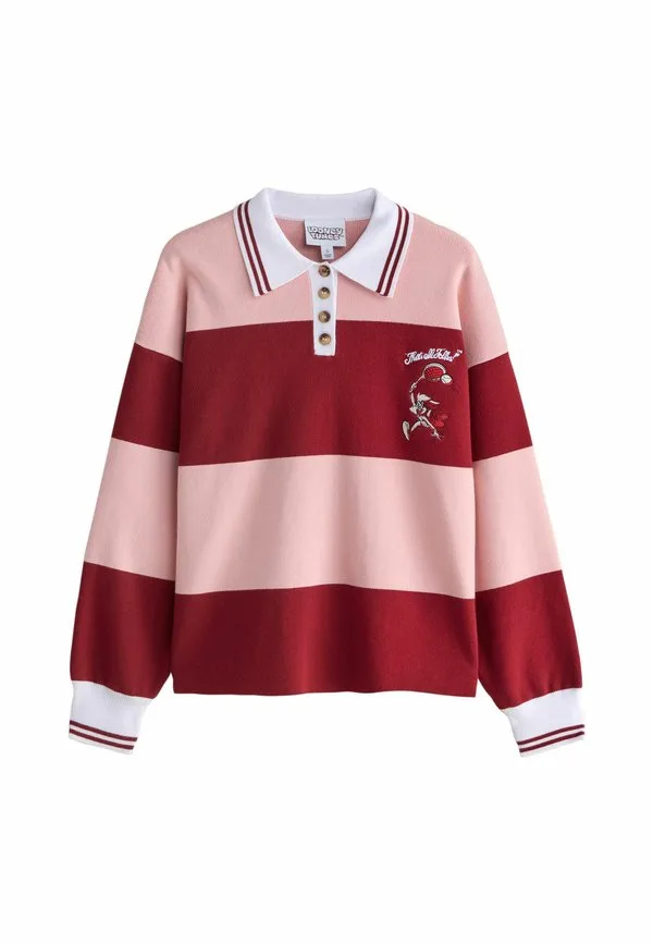 Поло-Свитер с длинными рукавами в стиле looney tunes, стандартного кроя Next, Pink Burgundy Stripe