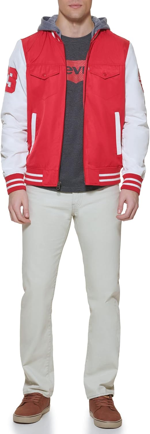 Мужская университетская куртка-бомбер Levi's Colorblock, Red/Fleece Hood — фото 2