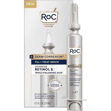 

ROC Derm Correxion Serum Fill + Treat для лица, шеи и линии подбородка, заполнитель морщин с улучшенным ретинолом и тройной гиалуроновой кислотой 15 мл