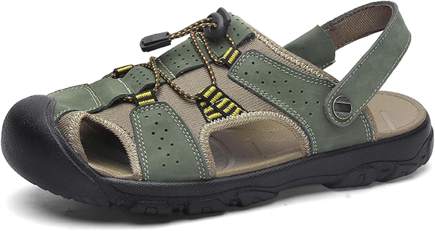 

Мужские премиальные кожаные сандалии Vtiao, закрытые кожаные туфли, утолщенная подошва защищает пальцы, противоскользящие, износостойкие, прочные, зеленый