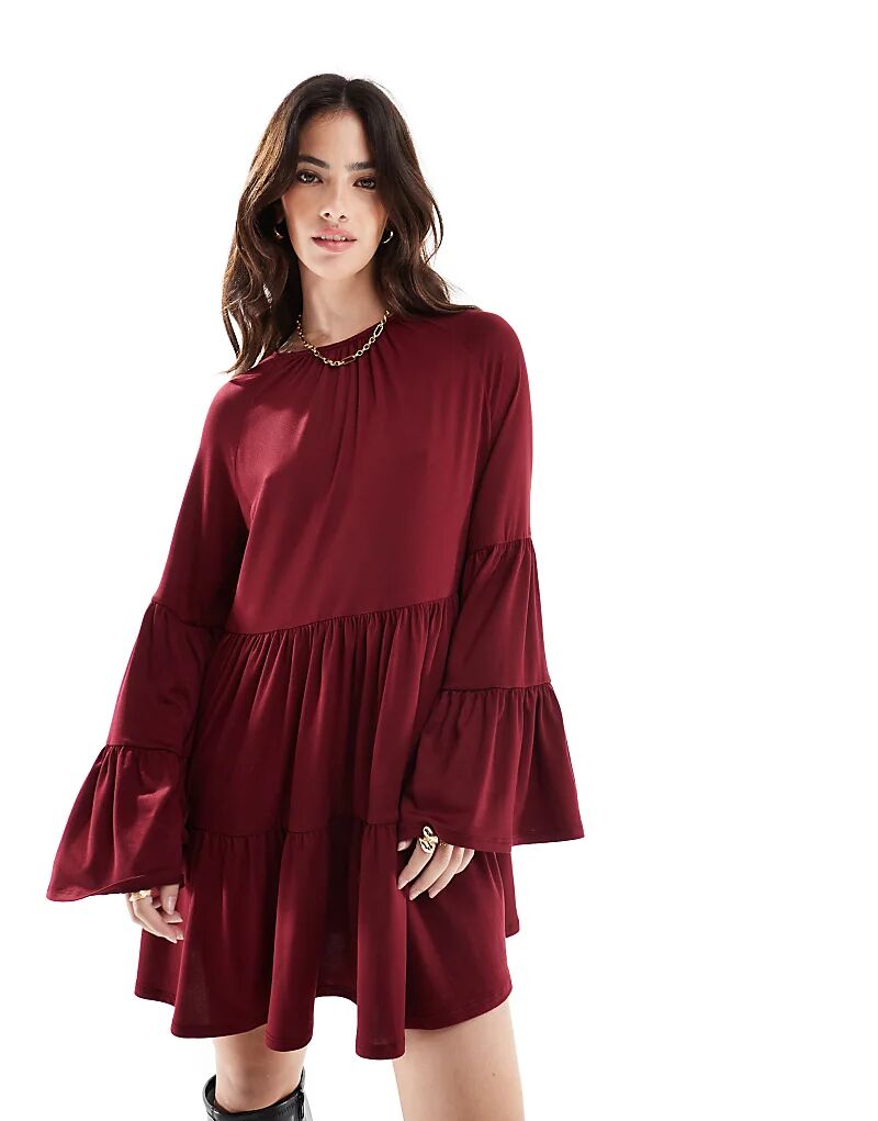 

Многоярусное мини-платье бордового цвета ASOS DESIGN