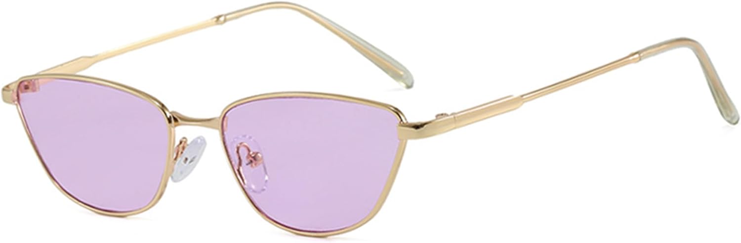 

bullabulling Модные овальные солнцезащитные очки «кошачий глаз» для женщин в стиле ретро 90-х, маленькие стильные солнцезащитные очки «кошачий глаз» в золотой оправе, Gold Purple