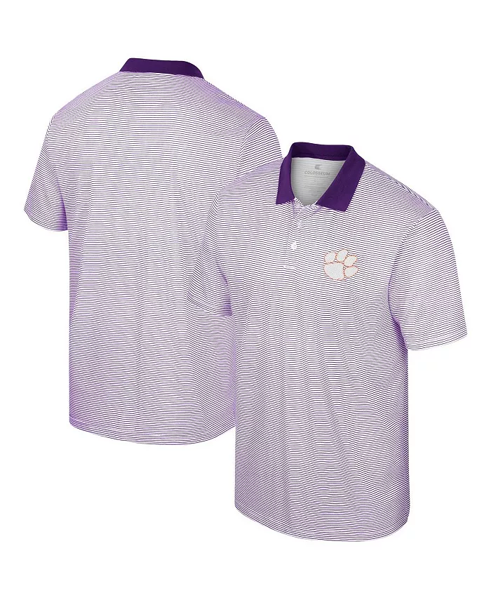 

Мужская фиолетовая и белая полосатая поло с принтом Clemson Tigers Colosseum