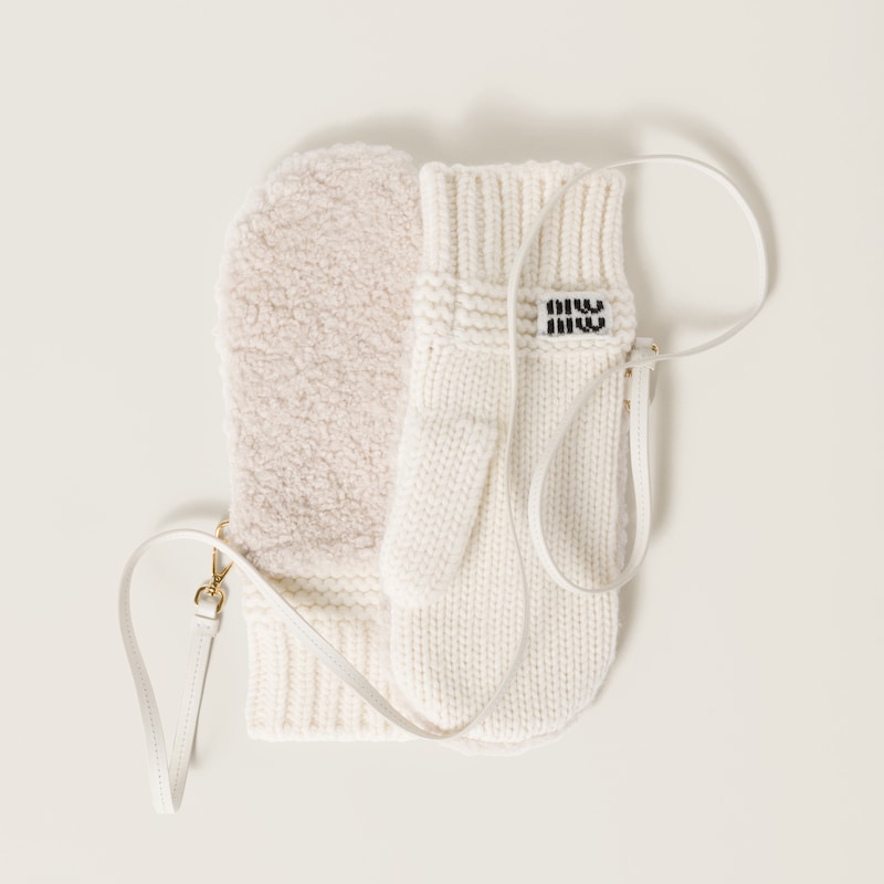 

Варежки из шерсти, кашемира и овчины Miu Miu, белый
