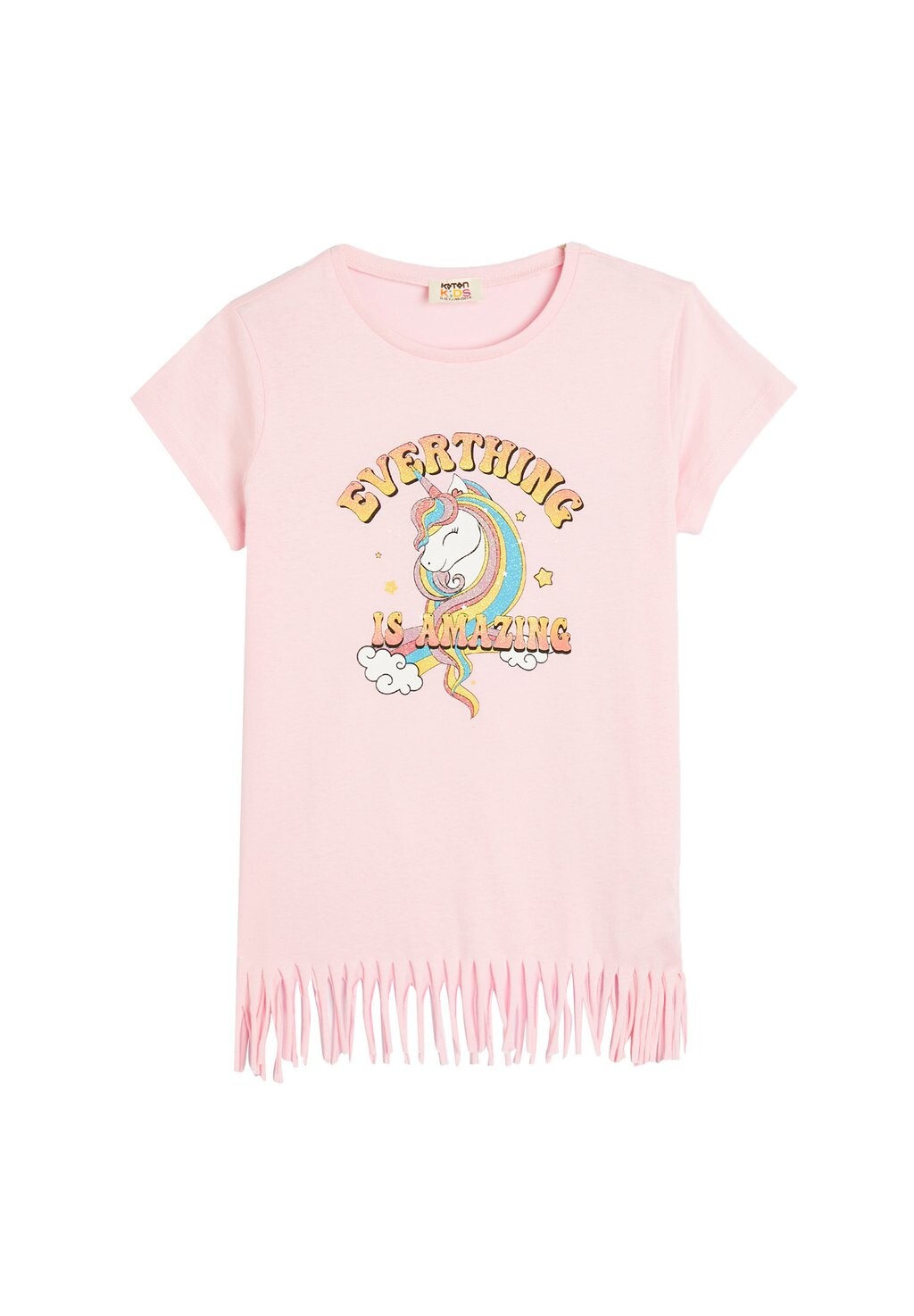 

Принт на футболке Unicorn Tasseled Short Sleeve Koton, розовый