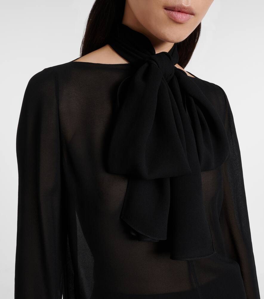 Блузка с прозрачным воротником-галстуком Alaïa, Noir Alaia — фото 4