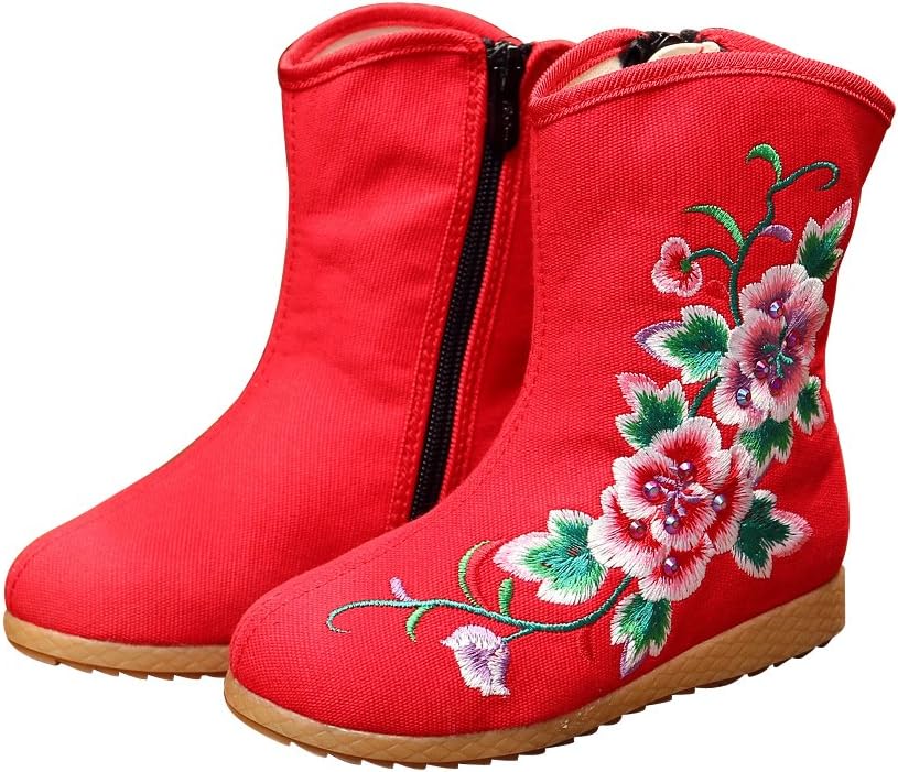 

Детские кроссовки Qhome с вышивкой пиона, спортивная мода, осень-зима, обувь на щиколотку, текстильные ботинки Qhomeshoes, Red