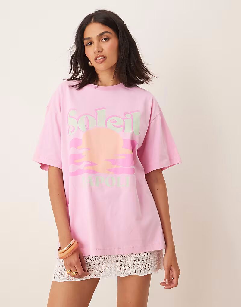

Футболка ASOS DESIGN oversize с принтом Soleil розового цвета