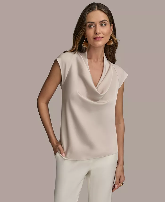 

Женский топ с каплевидным вырезом и рукавами-крылышками из сатина Donna Karan New York, коричневый/бежевый