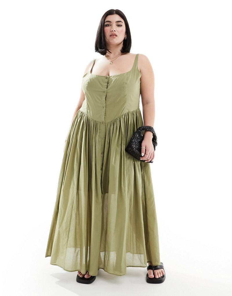 

Зеленый сарафан миди для пикника из вуали ASOS DESIGN Curve