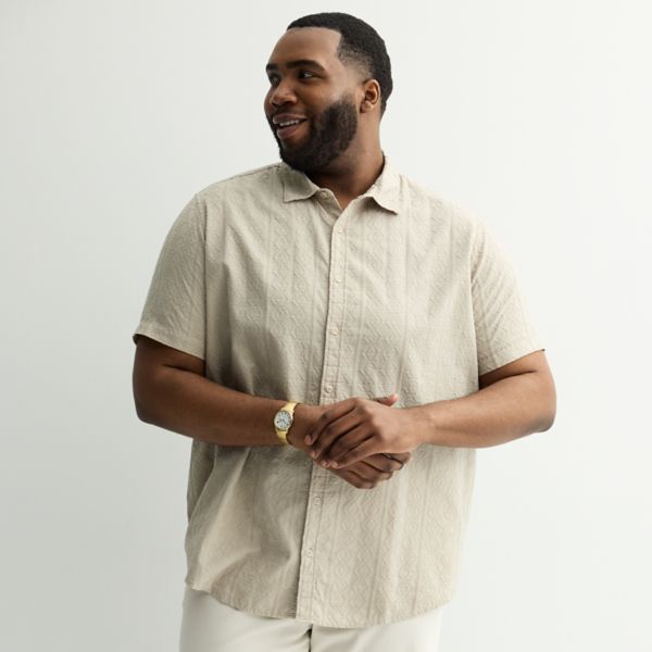 

Рубашка с короткими рукавами и вышивкой, стандартный воротник, для больших и высоких Apt. 9, бежевый