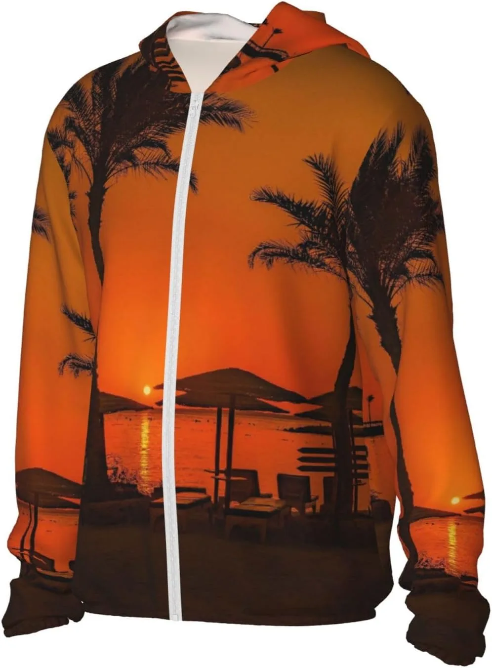 Солнцезащитный худи с пальмами Sunset, легкий спортивный с длинными рукавами, на молнии, для мужчин и женщин — фото 4