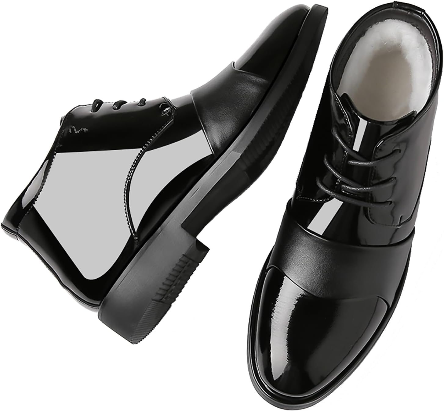 

Мужские оксфорды LOVEHEYNEW из лакированной кожи с утеплителем из меха, классические шнурованные деловые чукка-бутсы, зимние офисные формальные ботинки до щиколотки, черный