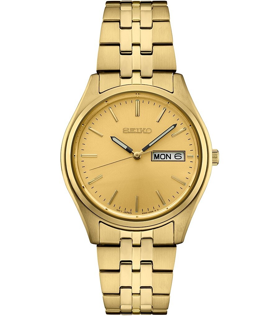 

Мужские аналоговые кварцевые часы Seiko Essential из нержавеющей стали с браслетом из нержавеющей стали, золотой