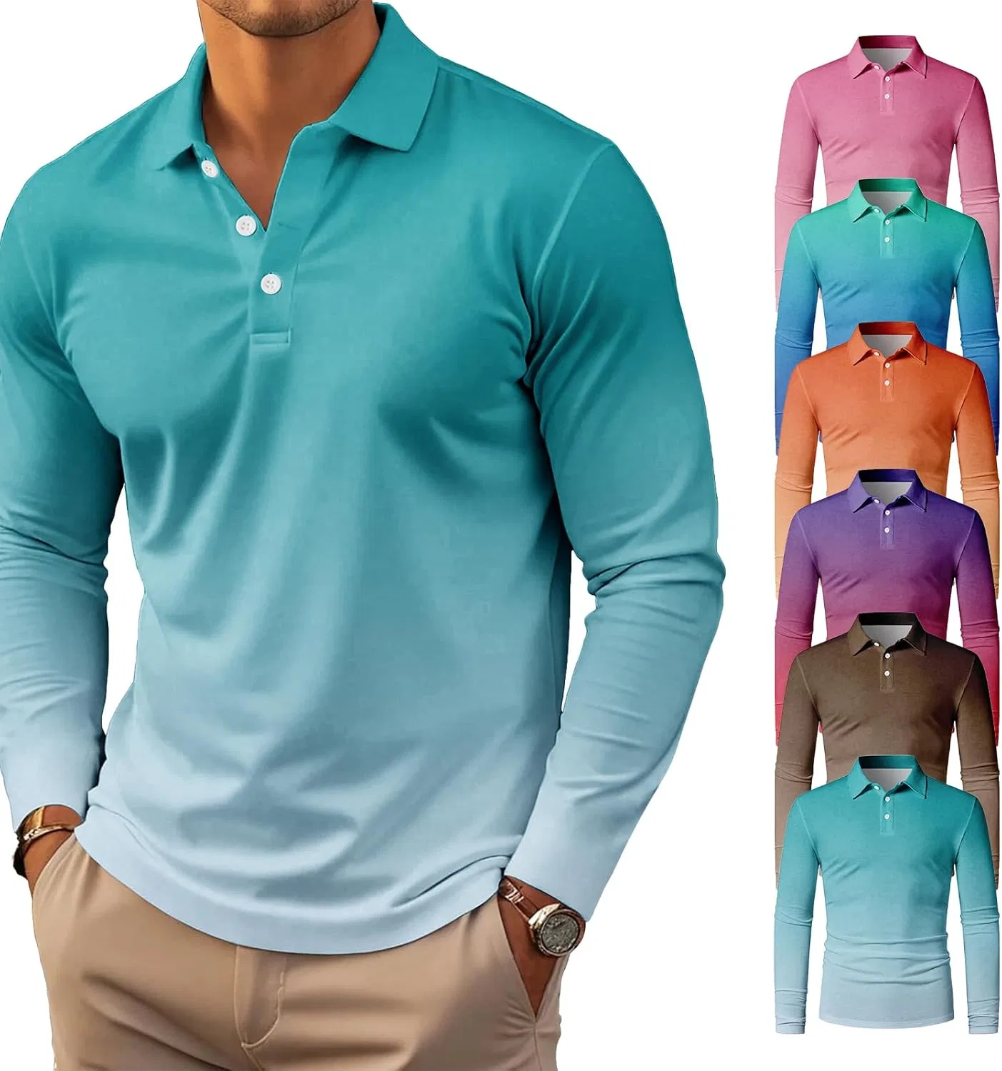 Мужское поло с градиентом, 6 шт, Long Sleeve, Casual Golf, дышащая влагоотводящая ткань, #3